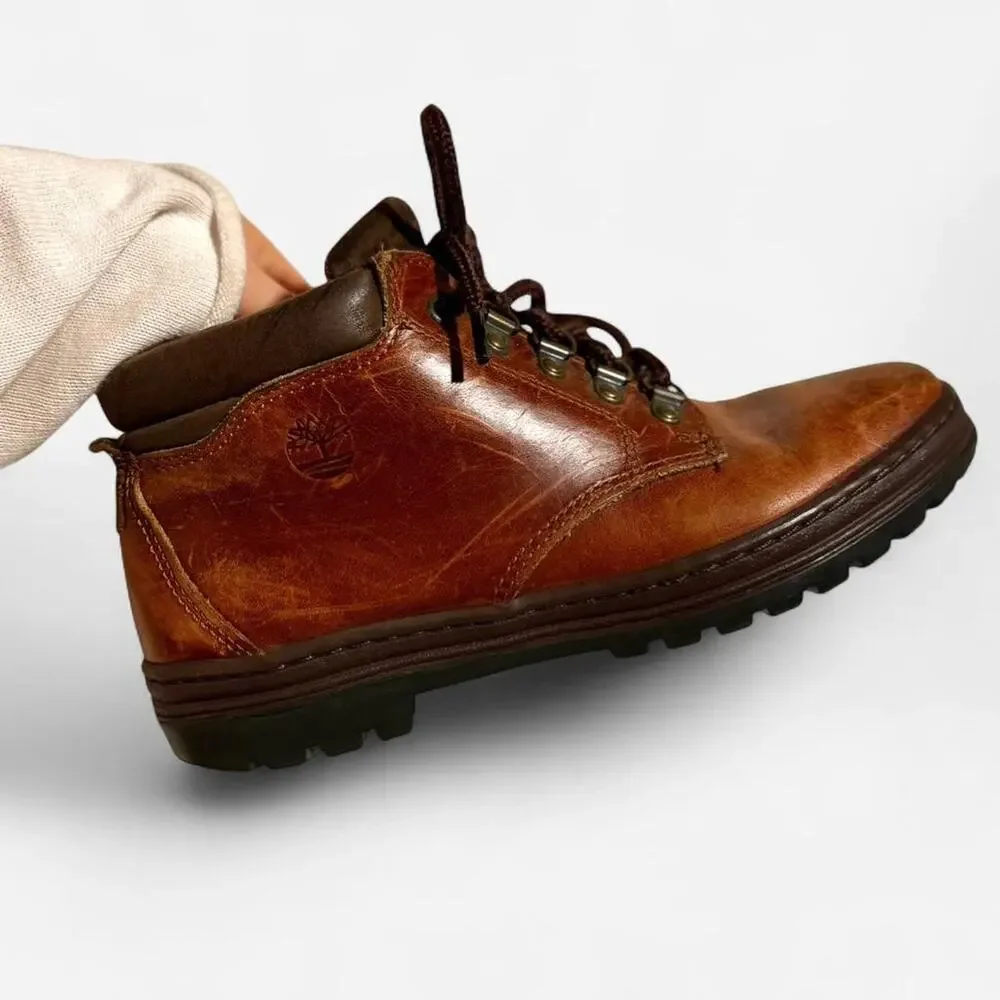 Vintage Timberland Brown Leather Rugged Workwear Gorpcore Hiking Boots Size 8